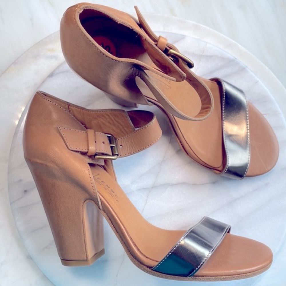 Latitude Femme Italy Nude Vachetta Leather Chunky Heels Sandals 39.5 9.5
